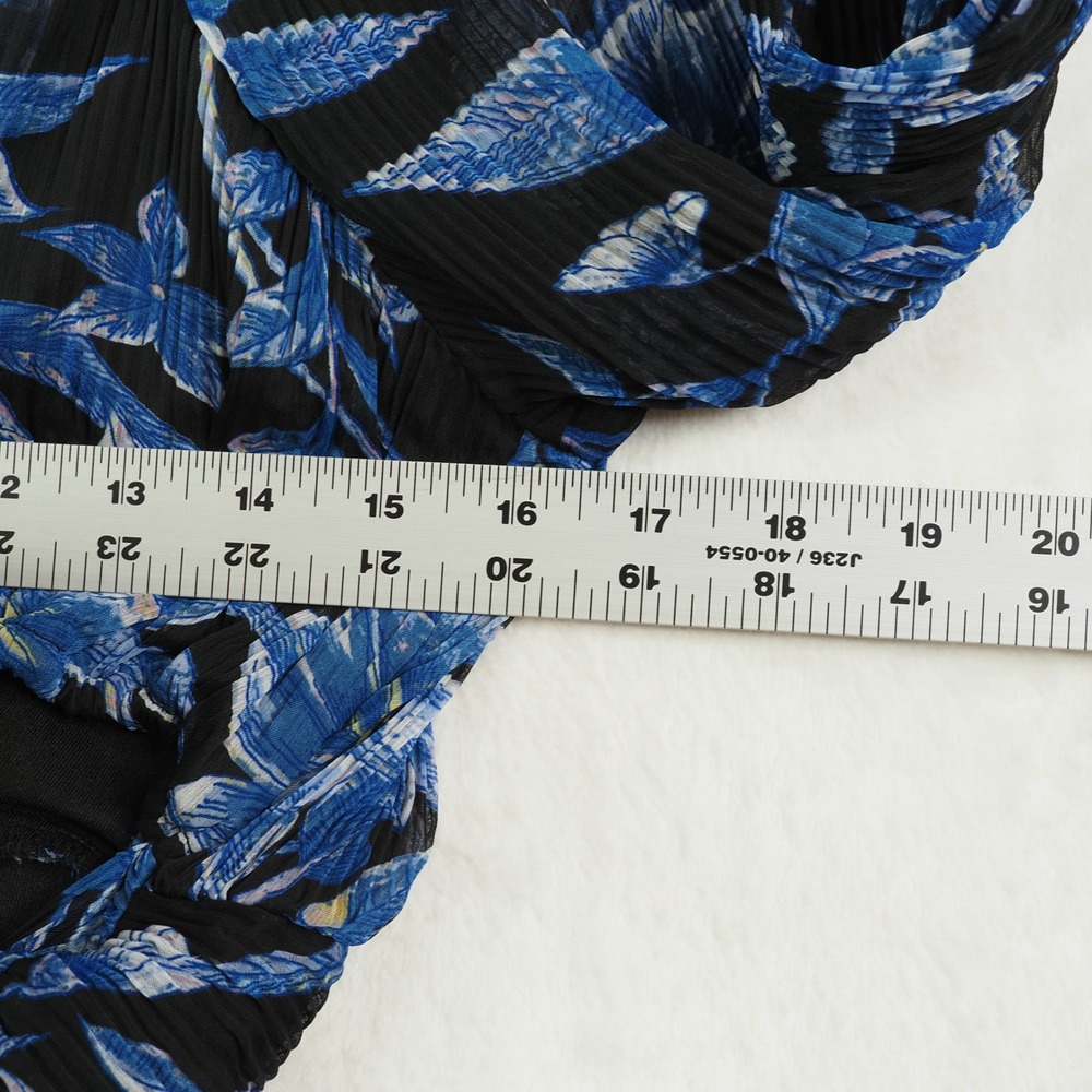 Blue Floral Crop Top L Tie Front Balloon Sleeve Cottagecore Boho Japna Romantic - Picture 8 of 9